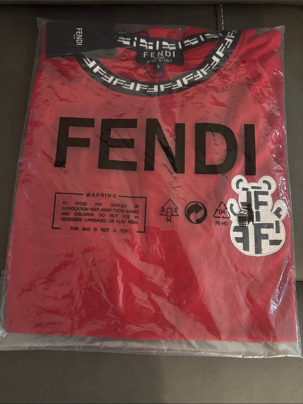 Fendi Red Short-Sleeve Logo Tee with Black Trim